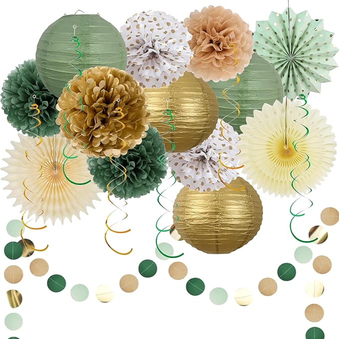 23PCS Sage Green Party Decoration, Pom Poms Flowers, Hanging Party Garland by Unknown