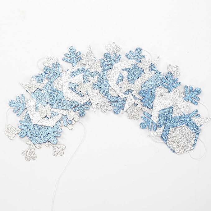 Snowflake-Snow Silver-Blue Christmas Party-Decorations Streamers - 52Ft White - Image 3