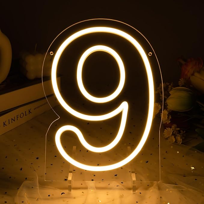 Number 9 LED Neon Sign Backdrop Birthday Party Decoration, 11.3" Height Warm by MissAudrey