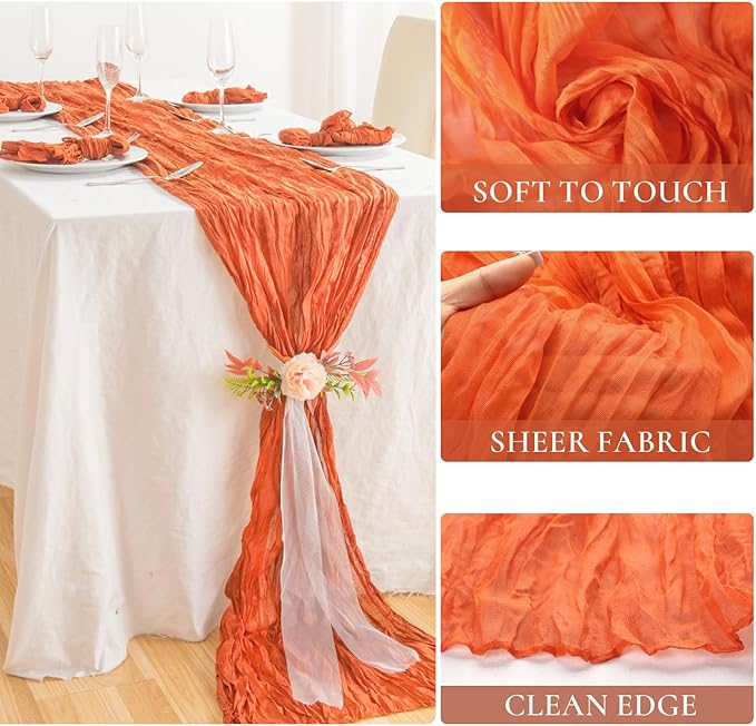 10 Packs Orange Halloween Table Runner Cheesecloth 10FT Fall Burnt Orange - Image 3