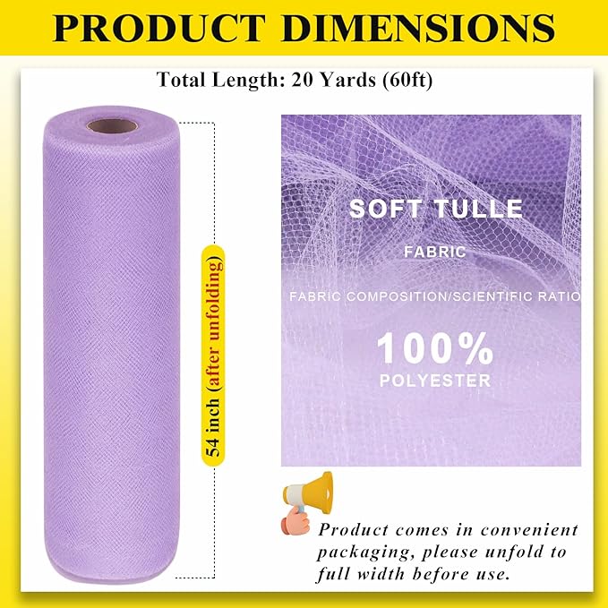 54" by 20 Yards Tulle Fabric Rolls Lavender Ribbon Tutu Spool Bolt - Image 3