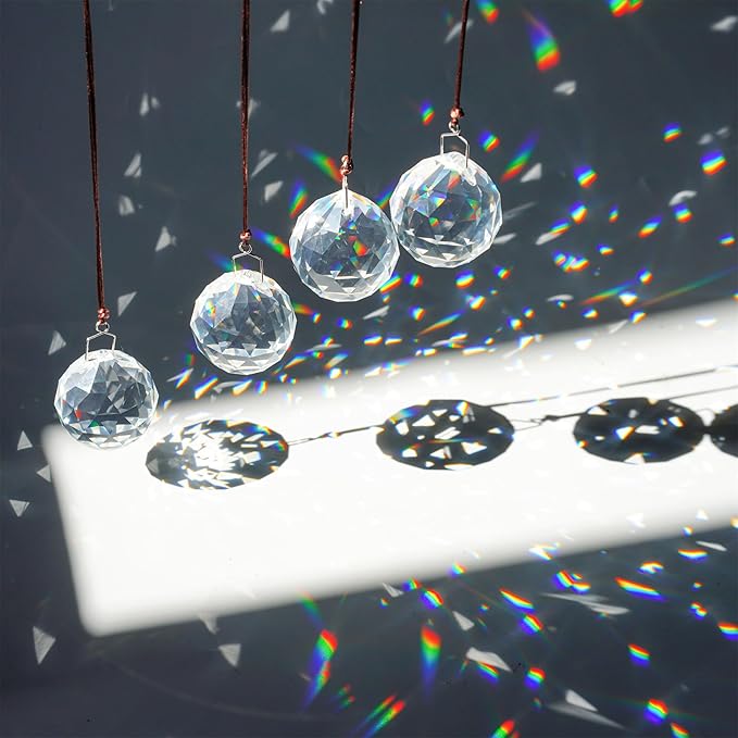 HDCRYSTALGIFTS 4 Pack 40MM Clear Crystal Prism Ball Suncatchers Rainbow - Image 2