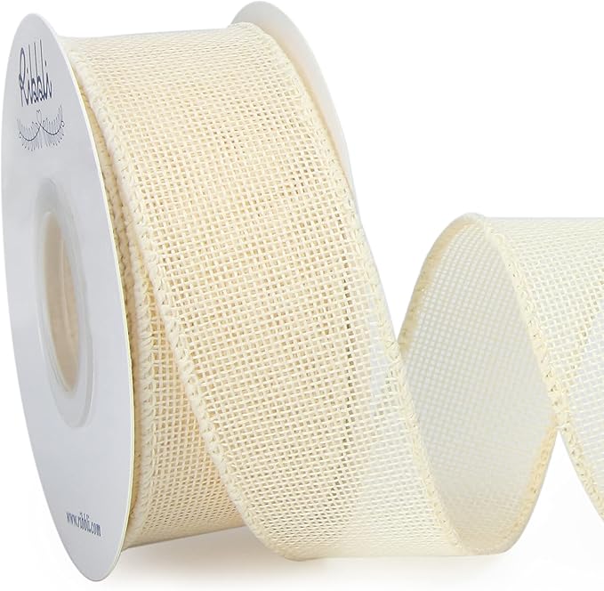 Ribbli Cream Burlap Wired Ribbon, 1-1/2 Inch x 10 Yard, Ivory Wired Burlap by Ribbli