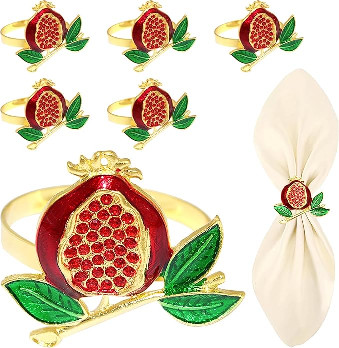 Christmas Pomegranate Napkin Rings set of 6 Red Fruit Napkin Rings by DavifinaNapkinRings