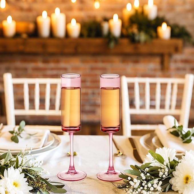 24 Pieces Pink Champagne Flutes 6 OZ Straight Sided Wine Glasses Champagne Long - Image 3