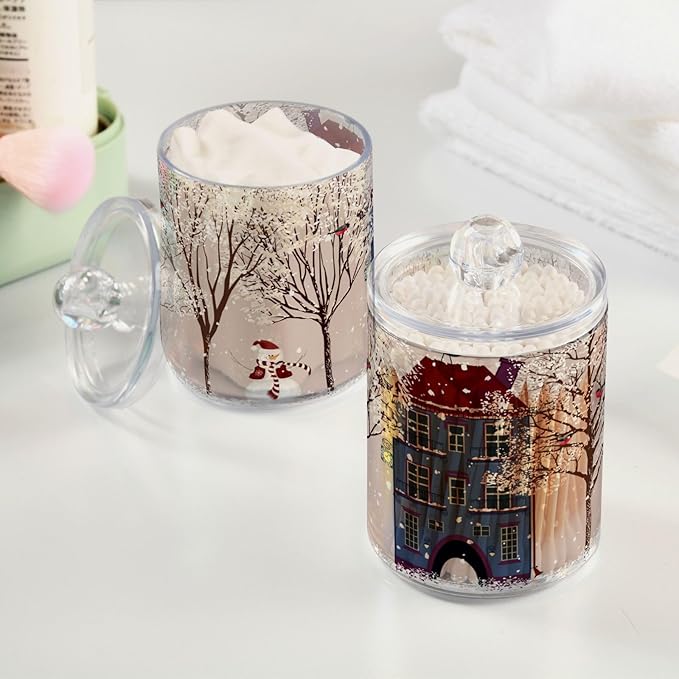Christmas Winter Qtip Holder Dispenser 4 Pack Snowmen Snow Courtyard - Image 5