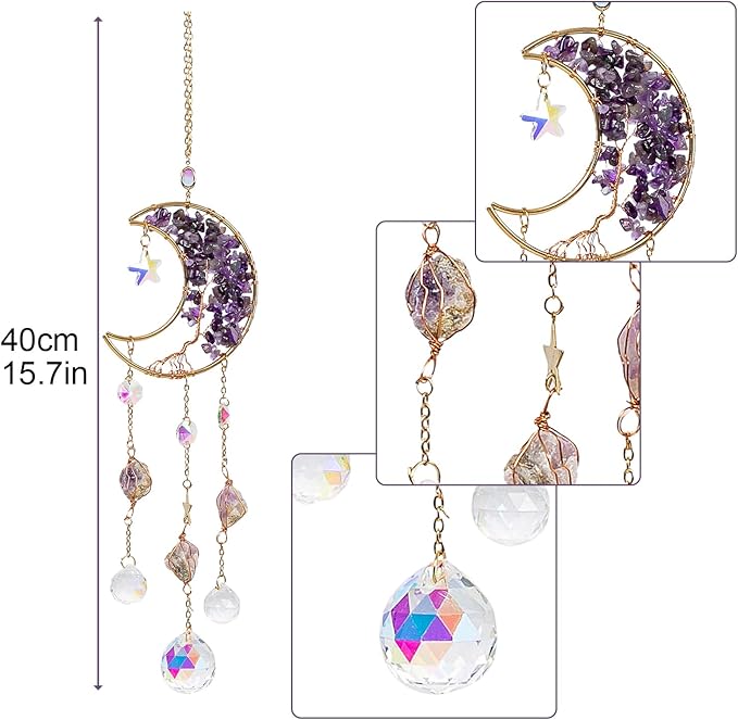 TUOKING Amethyst Crystal Moon Suncatchers - Image 3