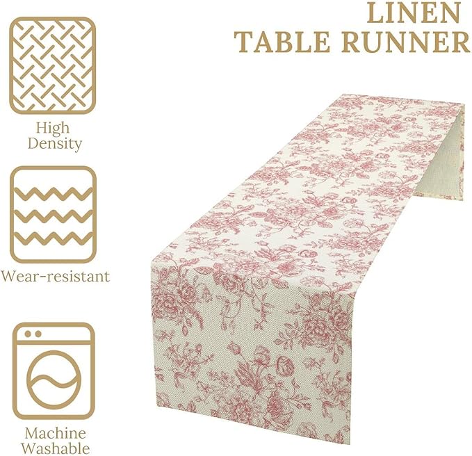 Pink White Flower Table Runner, Wildfloral Floral Sketch Pattern Print Kitchen - Image 3