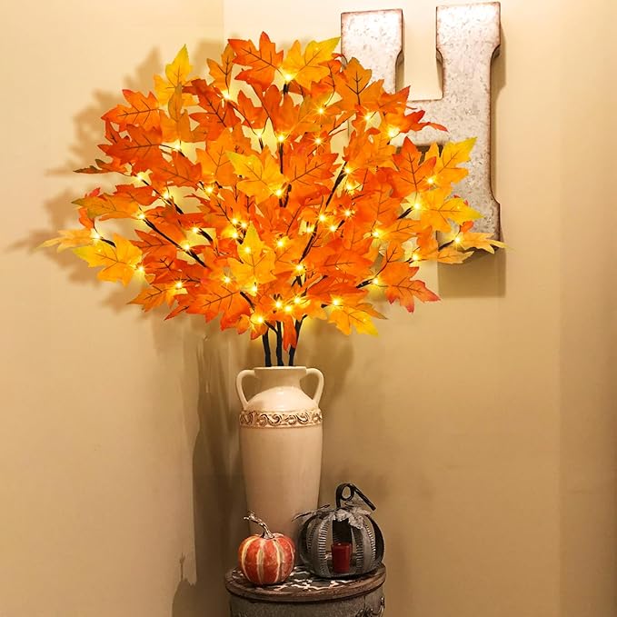 3Pcs 30”Lighted Maple Leaves Branches Stems - Image 5