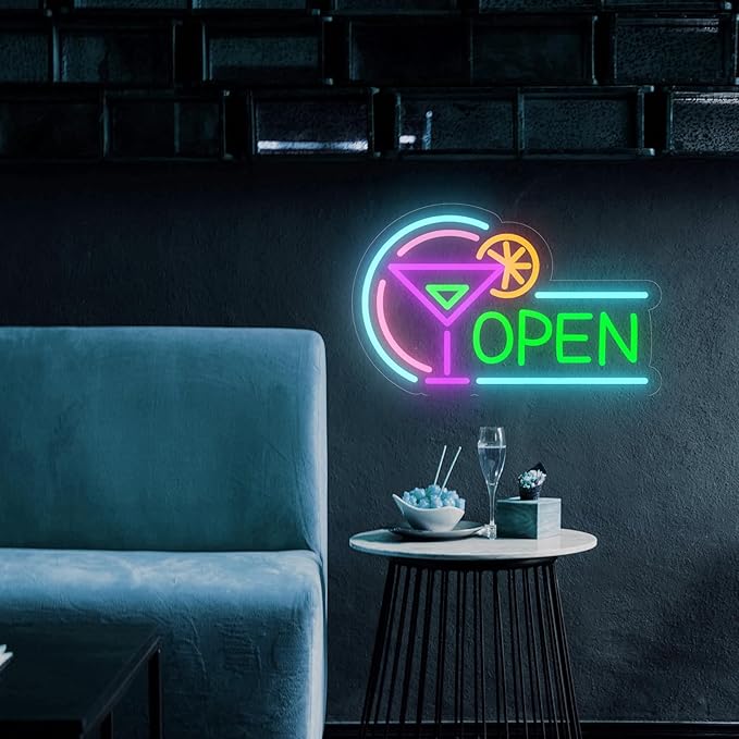 Open Neon Signs for Business, USB Dimmable Cocktails Neon Light for Beer Bar - Image 6