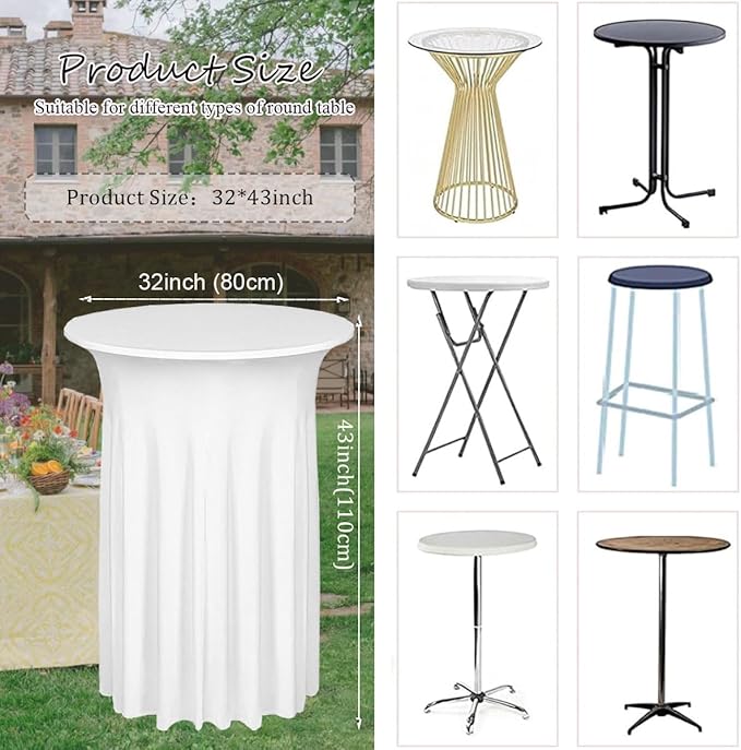 Albassa 4 Pack Cocktail Table Covers 32"x 43" Spandex Stretch Round Cocktail - Image 2