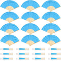 12 Pieces Blue Hand Held Bamboo Folding Fans Paper Fans Handheld by Bringsparkletoeverydaylife