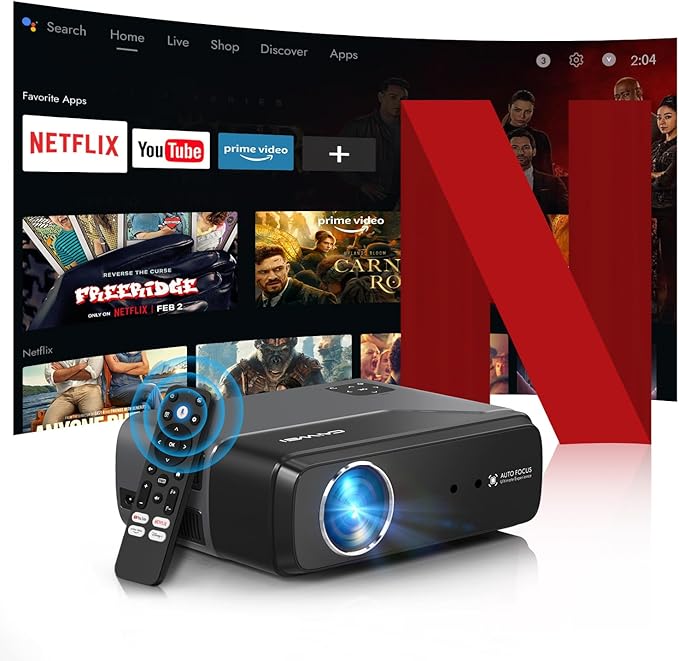 Portable Smart Projector Netflix Officially, AI Auto Focus&Keystone, 1400ANSI by Pxodyda