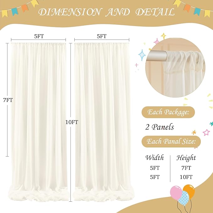 10ft x 7ft Ivory Chiffon Backdrop Curtain - Image 4