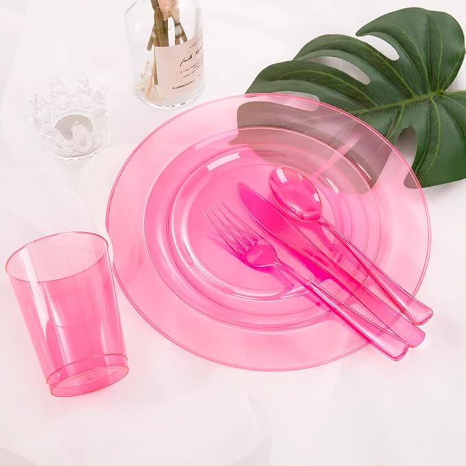 WDF 180 Pieces Pink Plastic Silverware Disposable - Image 7