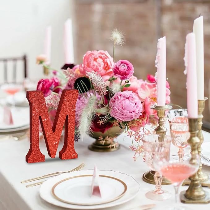 TONIFUL 8 Inch Red Glitter Letter M Table Centerpiece A-Z Red Birthday Party - Image 6