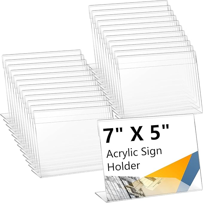 Vicenpal 60 Pcs 7x5 Inch Clear Acrylic Sign Holder Plastic L-shape Vertical by Vicenpal