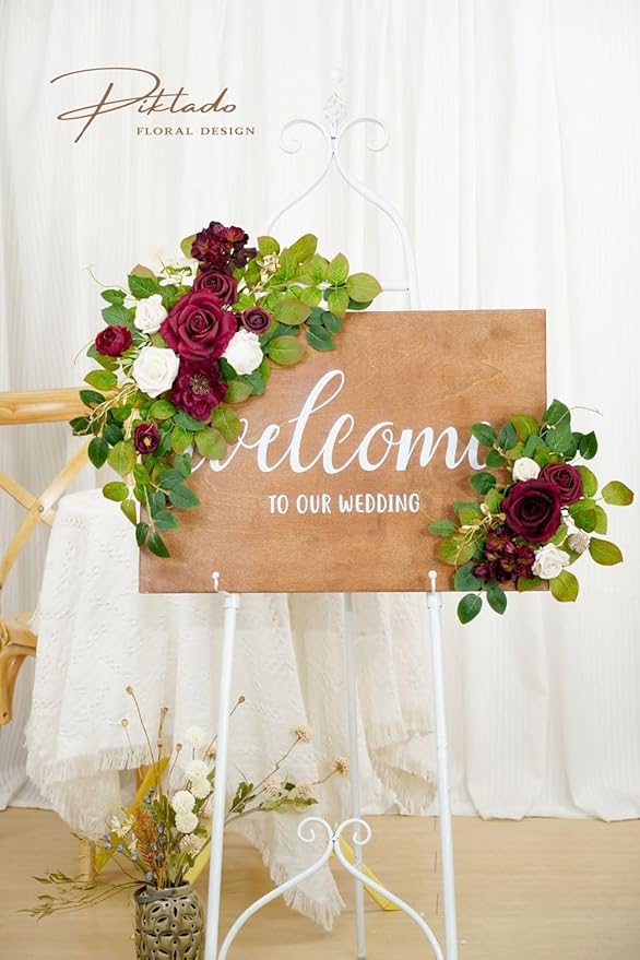 Wedding decor Welcome Sign Flower Backdrop Garland - Image 4