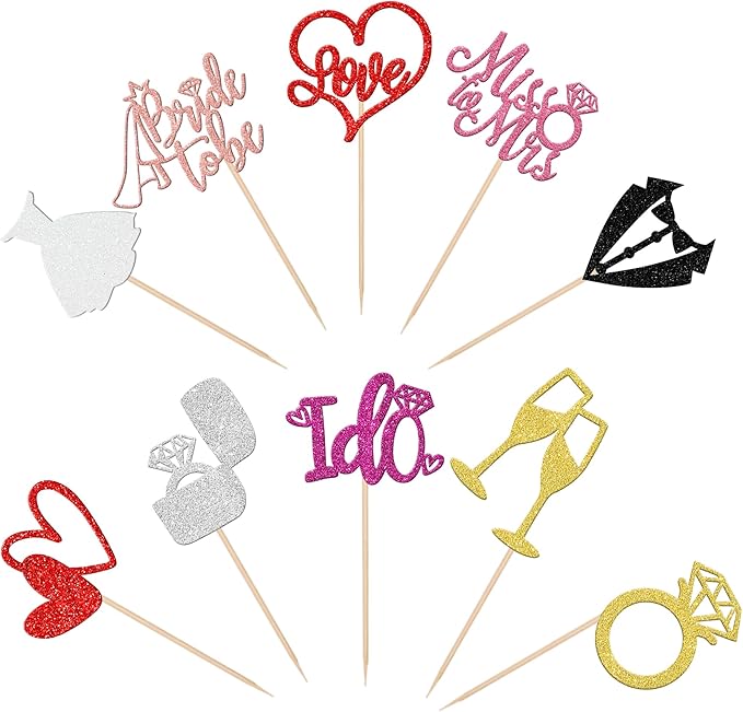 30 PCS He Asked She Said Yes Cupcake Toppers Glitter Engagement Cupcake Toppers - Image 3