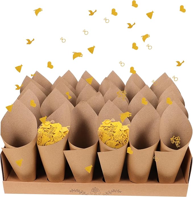 CIMAXIC 30-hole Kraft Paper Cones Box Set Wedding Party Favor Box Confetti Cone - Image 9