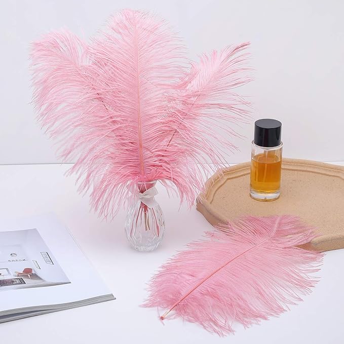 24pcs Natural Lotus Pink Ostrich Feathers 10-12inch - Image 5