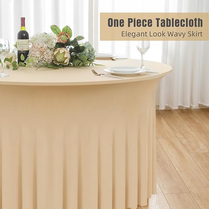 6 Pack Champagne Round Spandex Tablecloth 60 Inch, Wrinkle Free Stretch 120 - Image 2