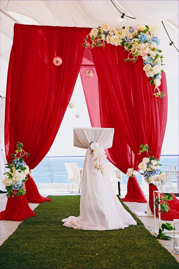 DUOBAO Chiffon Backdrop Curtain-2 Panels 29x108-Inch Red Wedding Fabric Drapes - Image 2
