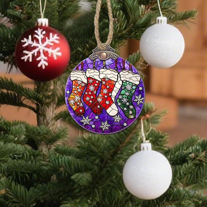 Stained Glass Christmas Decorations, Colorful Socks Suncatcher - Image 4