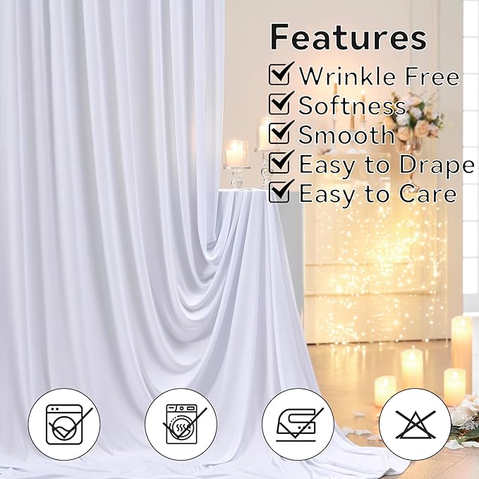 50ft x 15ft White Wrinkle Free Backdrop Curtains - Image 2