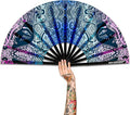 UV Glow Rave Fan, Bamboo Folding Clack Hand Fans Foldable by Raveahem