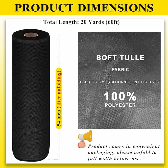 54" by 20 Yards Black Tulle Fabric Rolls - Image 3