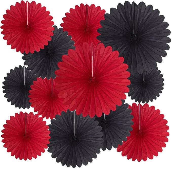 20 Pcs Black Red Hanging Paper Fan, Hanging Honeycomb Round Paper Fans by Zankubom