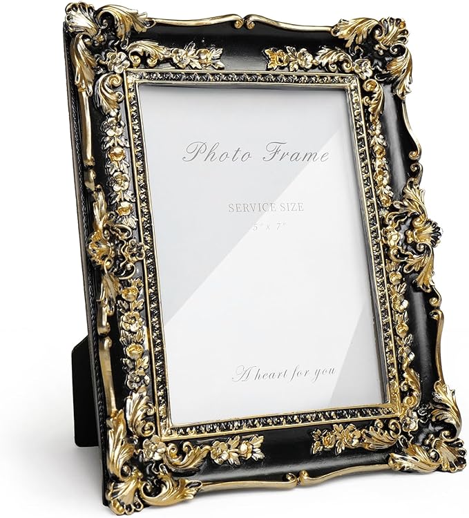 Cuspin Vintage Black and Gold Picture Frame 5x7, Ornate Baroque Resin by Cuspin