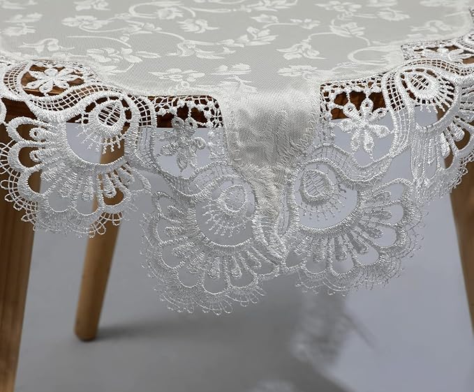vctops Damask Lace Patchwork Tablecloth Luxury Square Small Table Cover Elegant - Image 2