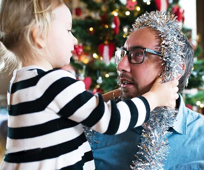 DECORA 33 Feet Silver Tinsel Garland, Christmas Metallic Hanging Tinsel Garland - Image 6