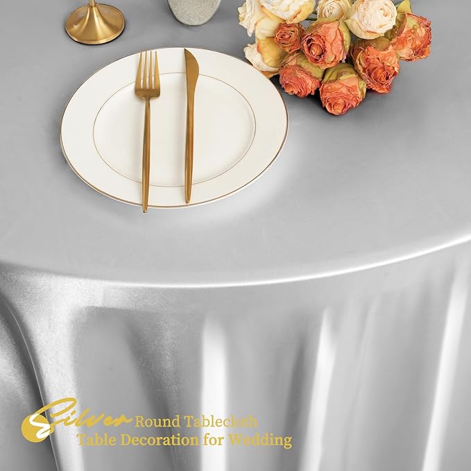 12 Pack 120 Inch Silver Satin Tablecloth - Image 5