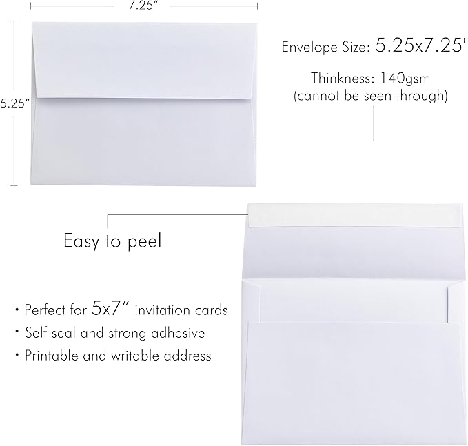 PONATIA 50 PCS 5x7 Envelopes, Self- Adhesive White A7 Envelopes - Image 3