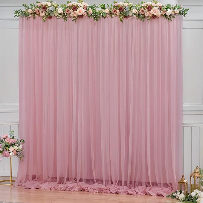 10x10ft Dusty Rose Tulle Backdrop Curtain by Partisky