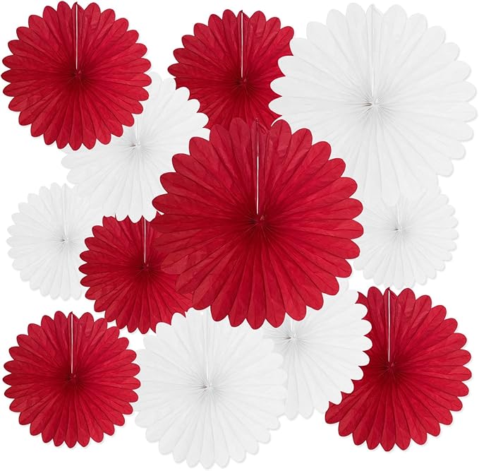 20 Pcs Red White Hanging Paper Fan, Hanging Honeycomb Round Paper Fans by Zankubom