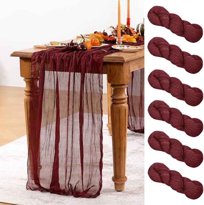 Burgundy Red Cheesecloth Table Runner 6 Pack Fall Table Runners Boho Gauze 120 by DeZerlor
