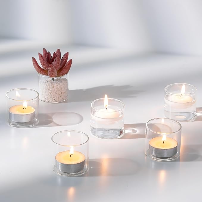 NUPTIO Glass Votive Candle Holders: Set of 12 Clear Tea Light Holders by Nuptio