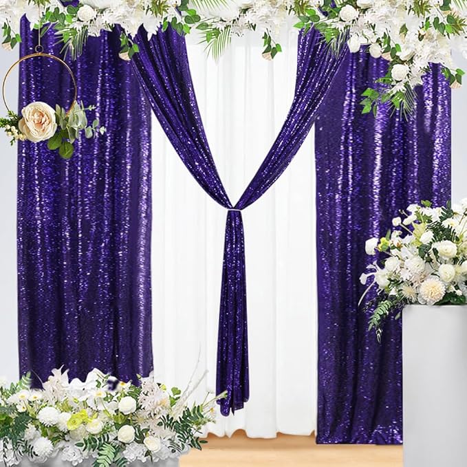 Eternal Beauty Sequin Backdrop Curtains, 3x7 Ft-2 Panels Purple Back Drop - Image 8