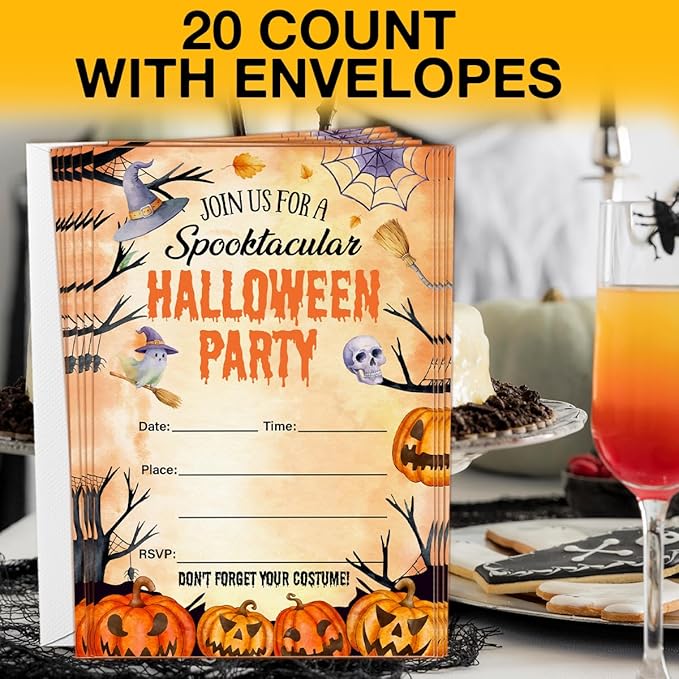 Halloween Party Invitations, Spooky Pumpkins Halloween Party Fill in Invites - Image 4