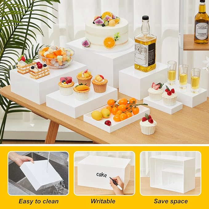 Leinuosen 7 Pcs Large Buffet Risers Set 6" to 12" Acrylic Display Box Catering - Image 3
