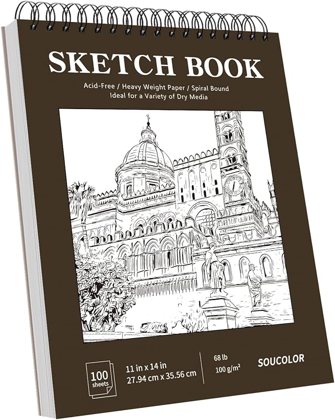 Soucolor 11" x 14" Large Sketchbook, 100 Sheets 68lb/100gsm Top Spiral Bound by Soucolor