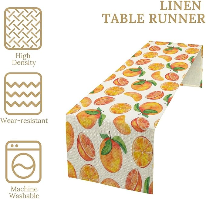 Watercolor Fruit Botanical Print Table Runner Spring Summer Orange Lemon Dinner - Image 4
