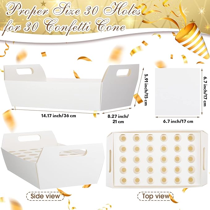 6 Set Wedding Confetti Cone Holder Box Each Includes 30 Pieces of Cone Papers - Image 4