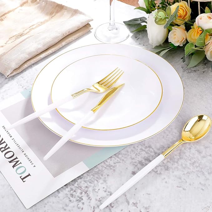 Supernal 350pcs Gold Plastic Dinnerware Set - Image 4