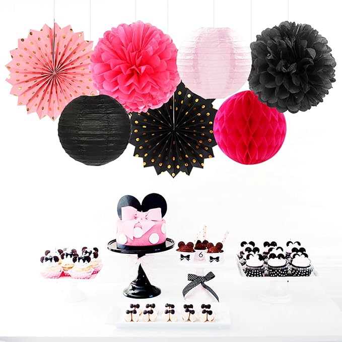 Hot-Pink Black Birthday Party-Decorations Streamers Lanterns - Image 5