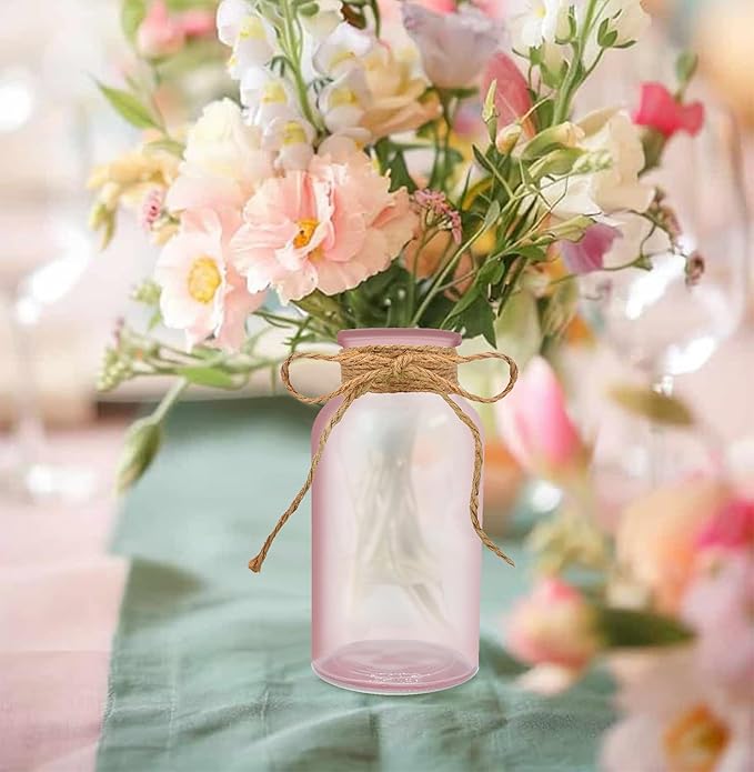 Vintage Glass Flower Vase，6 Pack Pink Farmhouse Glass Centerpiece Vases Mason - Image 3
